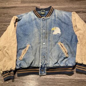 Vintage Dunbrooke Denim Jacket Mens Large Eagle Blue Khaki Jean Varsity  90s